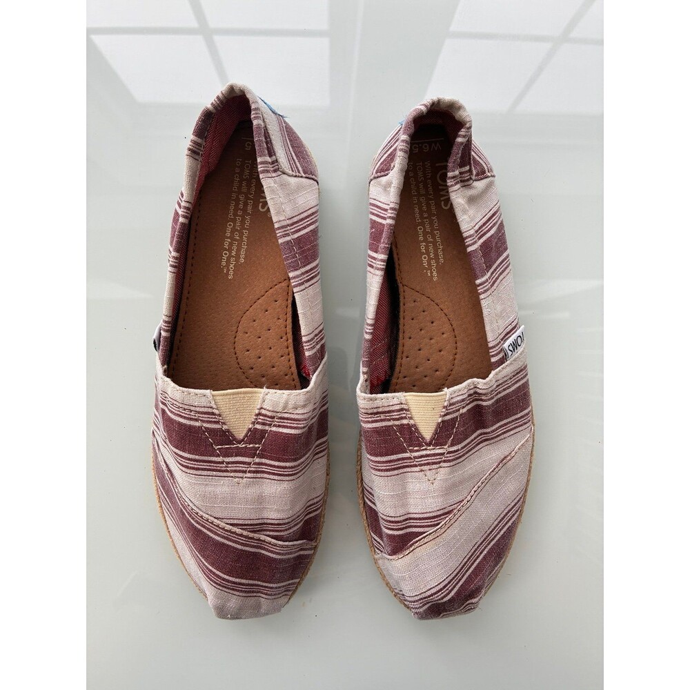 TOMS Women’s Slip-On Espadrilles | Burgundy & Cream Stripe | Size 6.5